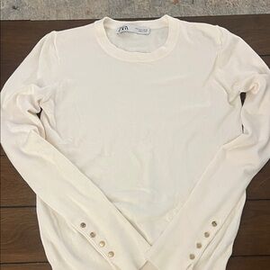 Zara Cream Long Sleeve Top with Button Accents